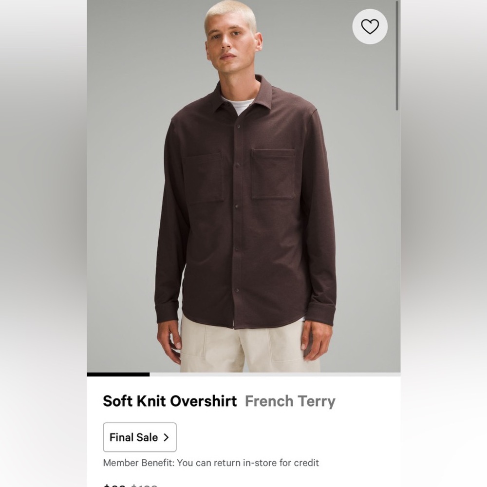 Men’s Lululemon espresso knit over shirt.